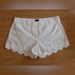 J. Crew Women's White Scalloped Linen Blend Shorts